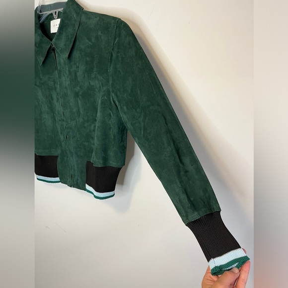 SANDRO Green Lamb Leather Suede Bomber Jacket Sz 8 US - Picture 4 of 16